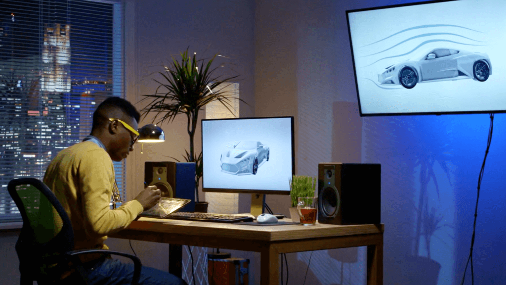 Man working on a virtual production project